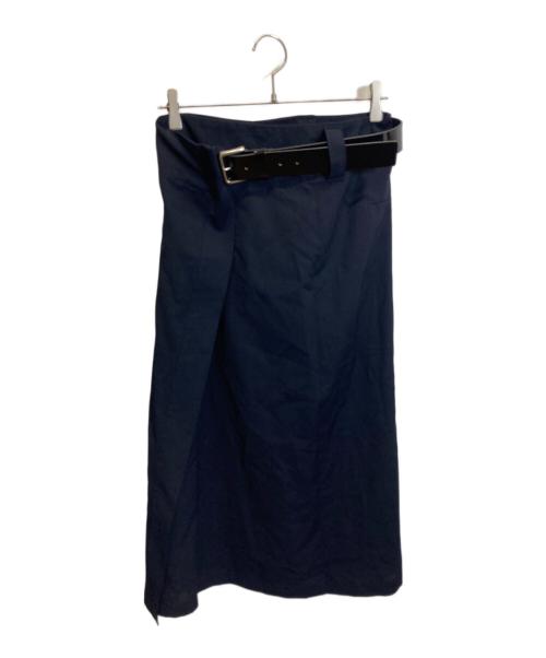 YOHJI YAMAMOTO（ヨウジヤマモト）YOHJI YAMAMOTO (ヨウジヤマモト) ベルト付き ウールロングスカート ネイビー サイズ:1の古着・服飾アイテム