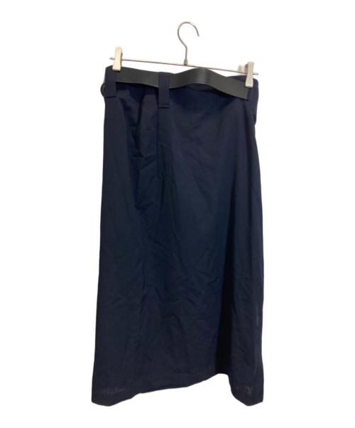 YOHJI YAMAMOTO（ヨウジヤマモト）YOHJI YAMAMOTO (ヨウジヤマモト) ベルト付き ウールロングスカート ネイビー サイズ:1の古着・服飾アイテム