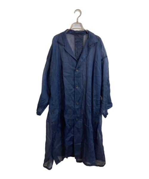 YOHJI YAMAMOTO（ヨウジヤマモト）YOHJI YAMAMOTO (ヨウジヤマモト) Organza Lawn Side Gather Detail Coat B ネイビー サイズ:1の古着・服飾アイテム