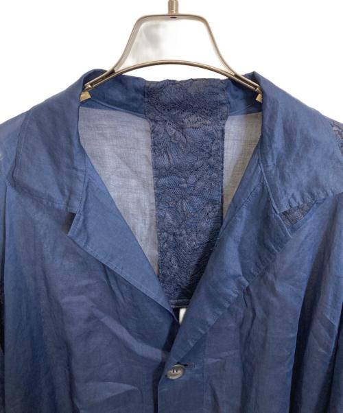 YOHJI YAMAMOTO（ヨウジヤマモト）YOHJI YAMAMOTO (ヨウジヤマモト) Organza Lawn Side Gather Detail Coat B ネイビー サイズ:1の古着・服飾アイテム