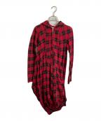 COMME des GARCONSコムデギャルソン）の古着「Red Tartan Asymmetric Draped Hoodie　GP-T018」｜レッド