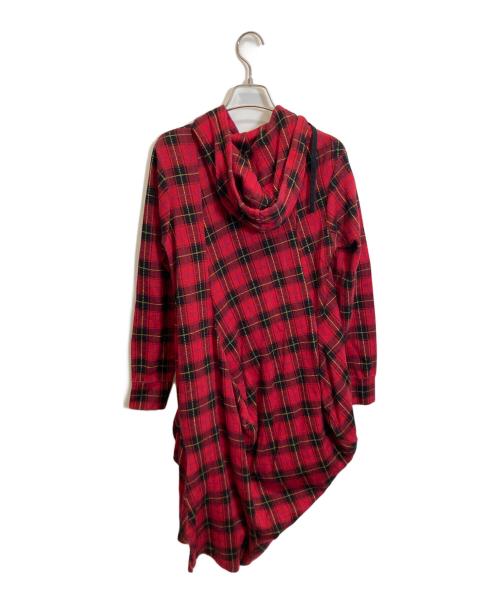 COMME des GARCONS（コムデギャルソン）COMME des GARCONS (コムデギャルソン) Red Tartan Asymmetric Draped Hoodie　GP-T018 レッド サイズ:Sの古着・服飾アイテム