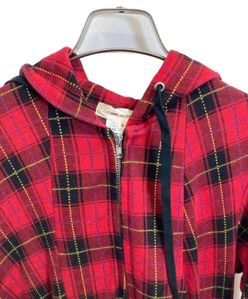 COMME des GARCONS（コムデギャルソン）COMME des GARCONS (コムデギャルソン) Red Tartan Asymmetric Draped Hoodie　GP-T018 レッド サイズ:Sの古着・服飾アイテム