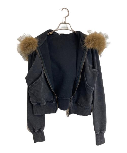 LE CIEL BLEU（ルシェルブルー）LE CIEL BLEU (ルシェルブルー) Fur-Trim Hooded Sweatshirt ブラック サイズ:Sの古着・服飾アイテム
