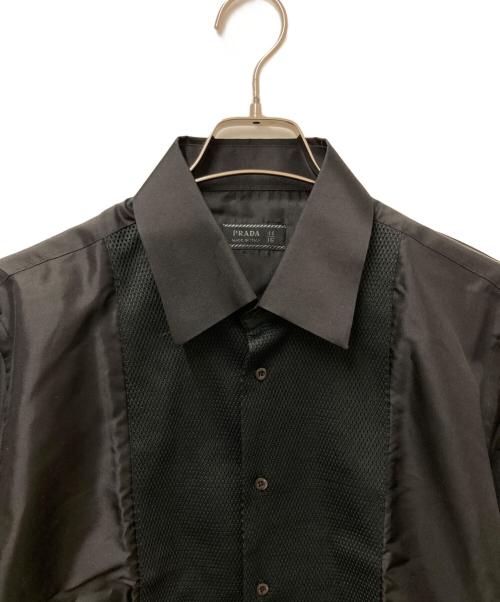PRADA（プラダ）PRADA (プラダ) ポリ切り替えシルクシャツ ブラック サイズ:41/16の古着・服飾アイテム