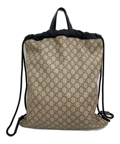 GUCCI（グッチ）GUCCI (グッチ) GGスプリーム ドローストリング タイガーヘッド ナップサック ベージュの古着・服飾アイテム