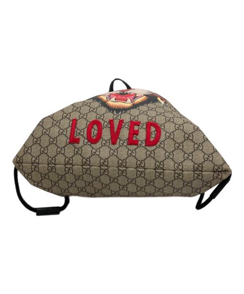 GUCCI（グッチ）GUCCI (グッチ) GGスプリーム ドローストリング タイガーヘッド ナップサック ベージュの古着・服飾アイテム
