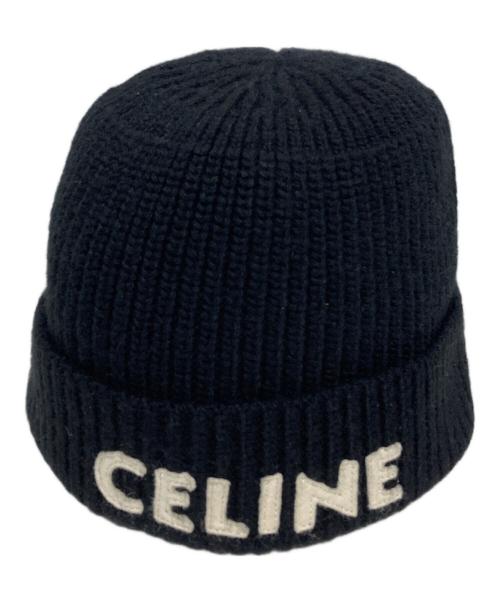CELINE（セリーヌ）CELINE (セリーヌ) ロゴエンブロイダリーニット帽 ブラックの古着・服飾アイテム