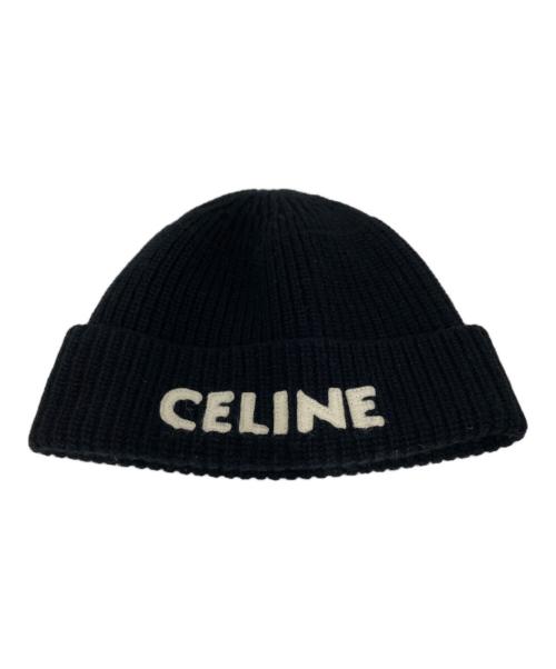 CELINE（セリーヌ）CELINE (セリーヌ) ロゴエンブロイダリーニット帽 ブラックの古着・服飾アイテム