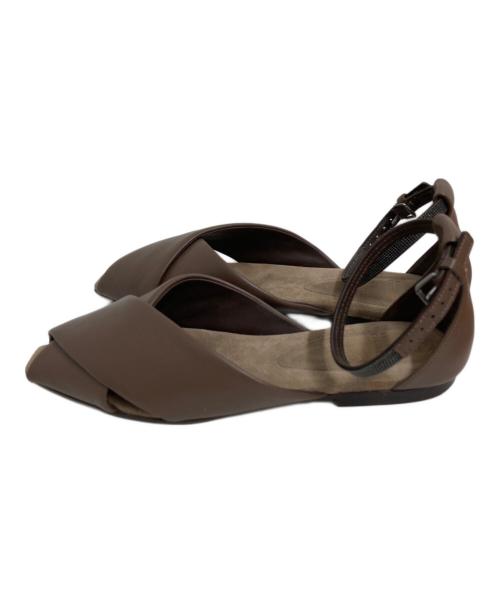 BRUNELLO CUCINELLI（ブルネロクチネリ）BRUNELLO CUCINELLI (ブルネロクチネリ) モニーレアンクルストラップサンダル ブラウン サイズ:37の古着・服飾アイテム