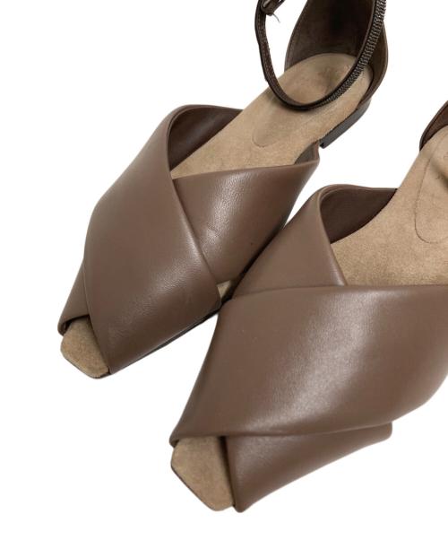 BRUNELLO CUCINELLI（ブルネロクチネリ）BRUNELLO CUCINELLI (ブルネロクチネリ) モニーレアンクルストラップサンダル ブラウン サイズ:37の古着・服飾アイテム
