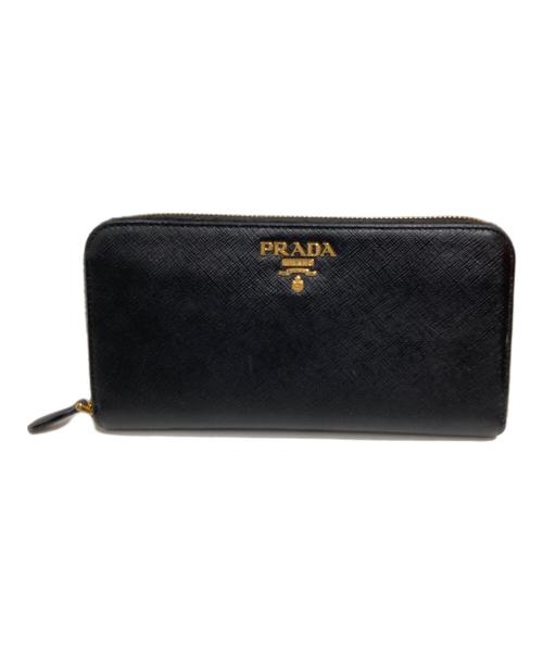 PRADA（プラダ）PRADA (プラダ) サフィアーノレザーラウンドジップウォレット ブラックの古着・服飾アイテム