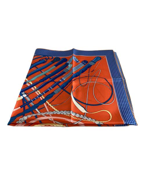 HERMES（エルメス）HERMES (エルメス) カレ90/Fouets et Badines（カレ90 鞭とグリップ） オレンジの古着・服飾アイテム