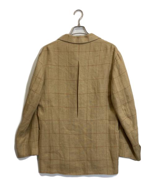 HERMES（エルメス）HERMES (エルメス) リネンチェックジャケット ブラウン サイズ:50の古着・服飾アイテム