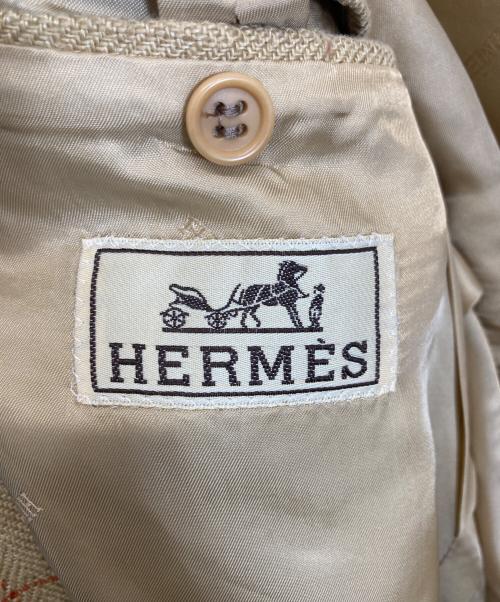 HERMES（エルメス）HERMES (エルメス) リネンチェックジャケット ブラウン サイズ:50の古着・服飾アイテム