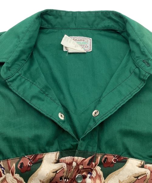 H BAR C（エイチバーシー）H BAR C (エイチバーシー) 70S 馬柄プリントウエスタンシャツ　アニマル柄珍品　レア　USA製 グリーン サイズ:MEDIUMの古着・服飾アイテム