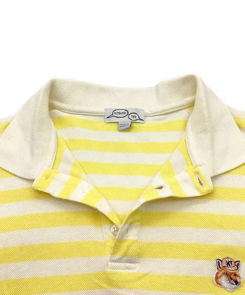 maison kitsune（メゾンキツネ）MAISON KITSUNE (メゾンキツネ) ポロシャツ　ボーダー　キツネ刺繍 ホワイト×イエロー サイズ:Sの古着・服飾アイテム
