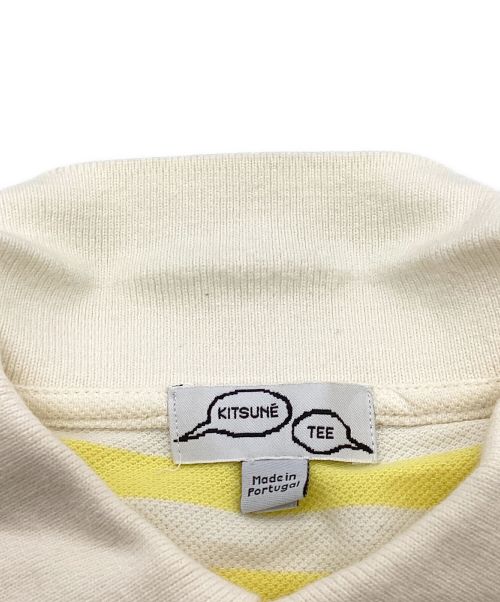 maison kitsune（メゾンキツネ）MAISON KITSUNE (メゾンキツネ) ポロシャツ　ボーダー　キツネ刺繍 ホワイト×イエロー サイズ:Sの古着・服飾アイテム