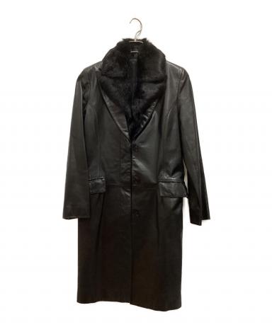 NOVESPAZIO 黒ラムレザー羊・ラビットファー襟ロングコートジャケット 3030004237345673_01_2769.jpeg