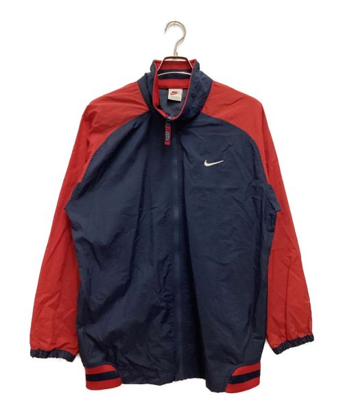 NIKE（ナイキ）NIKE (ナイキ) 古着バックビッグスウォッシュナイロンジャケット　刺繍タグ　90S 　バイカラー ネイビー×レッド サイズ:XL(BOYS)の古着・服飾アイテム