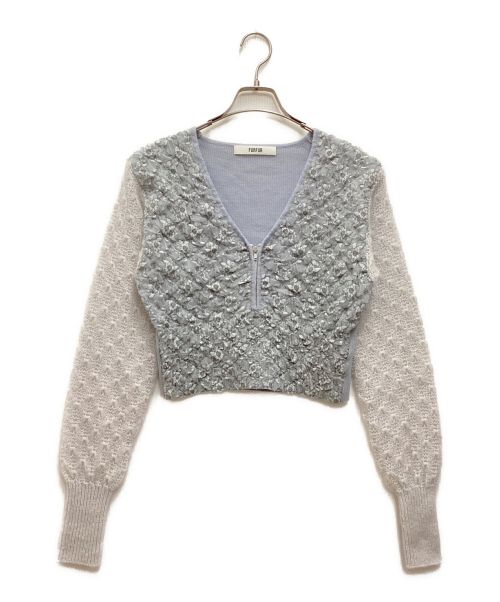 furfur（ファーファー）furfur (ファーファー) ハーフジップニット　レース　リブ　切り替え　Vネック　クロップド ブルー サイズ:Fの古着・服飾アイテム
