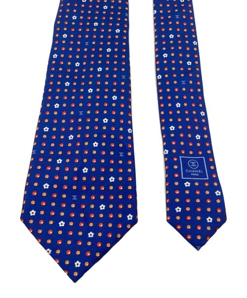 CHANEL（シャネル）CHANEL (シャネル) ネクタイ　総柄　ドット　フラワー　シルク ブルー サイズ:-の古着・服飾アイテム