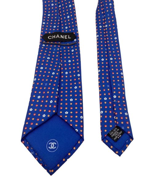 CHANEL（シャネル）CHANEL (シャネル) ネクタイ　総柄　ドット　フラワー　シルク ブルー サイズ:-の古着・服飾アイテム