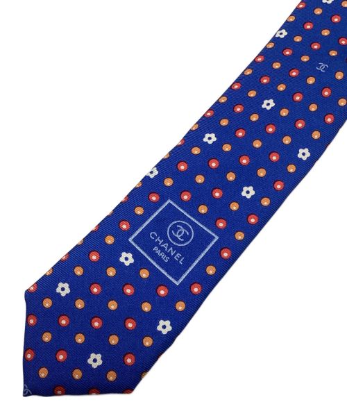 CHANEL（シャネル）CHANEL (シャネル) ネクタイ　総柄　ドット　フラワー　シルク ブルー サイズ:-の古着・服飾アイテム