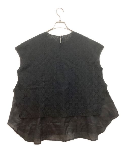 BEARDSLEY（ビアズリー）BEARDSLEY (ビアズリー) レースコンビシアーブラウス　クルーネック　ノースリーブ　レイヤード　ラミー ブラック サイズ:Fの古着・服飾アイテム