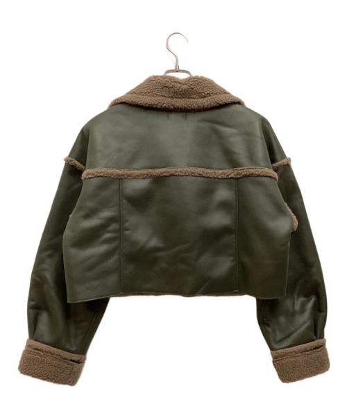 EVRIS（エヴリス）EVRIS (エヴリス) ショートボアブルゾン　クロップド丈　フェイクレザー グリーン サイズ:Fの古着・服飾アイテム