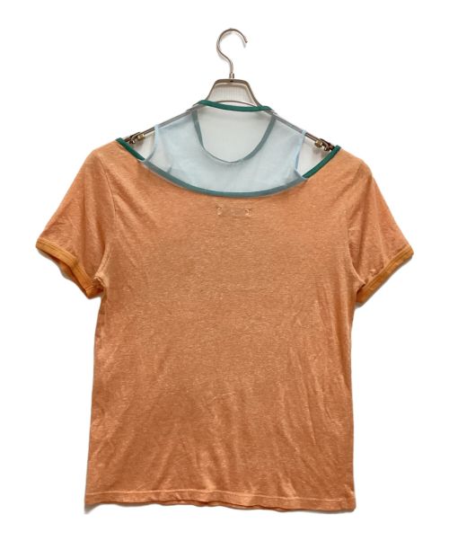 NON TOKYO（ノントーキョー）NON TOKYO (ノントーキョー) リメイクリンガーTシャツ　オーガンジー　ボートネック　プリント　コットン オレンジ サイズ:表記なし（実寸サイズをご参照ください）の古着・服飾アイテム