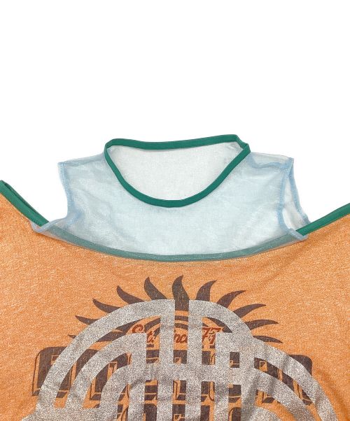 NON TOKYO（ノントーキョー）NON TOKYO (ノントーキョー) リメイクリンガーTシャツ　オーガンジー　ボートネック　プリント　コットン オレンジ サイズ:表記なし（実寸サイズをご参照ください）の古着・服飾アイテム