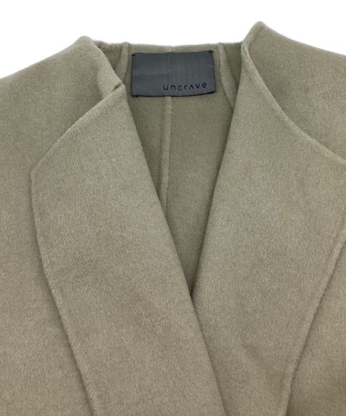 uncrave（アンクレイヴ）uncrave (アンクレイヴ) ライトリバーロングコート　ノーカラー　ボタンレス　ウエストリボン　ウール オリーブ サイズ:1の古着・服飾アイテム