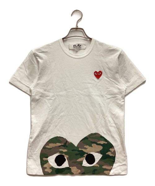 PLAY COMME des GARCONS（プレイコムデギャルソン）PLAY COMME des GARCONS (プレイ コムデギャルソン) ハートカモプリントTシャツ　クルーネック　コットン　ハートパッチ　 ホワイト サイズ:Sの古着・服飾アイテム