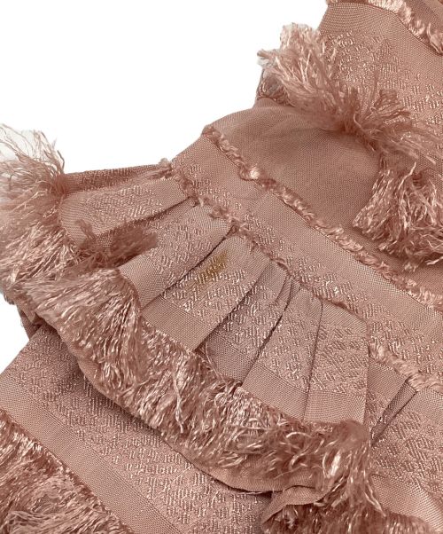 Sister Jane（シスタージェーン）Sister Jane (シスタージェーン) Ruffle Midi Dress / ラッフルミディドレス　ティアードロングワンピース　スタンドカラー　フリンジ　フリル ピンク サイズ:Sの古着・服飾アイテム