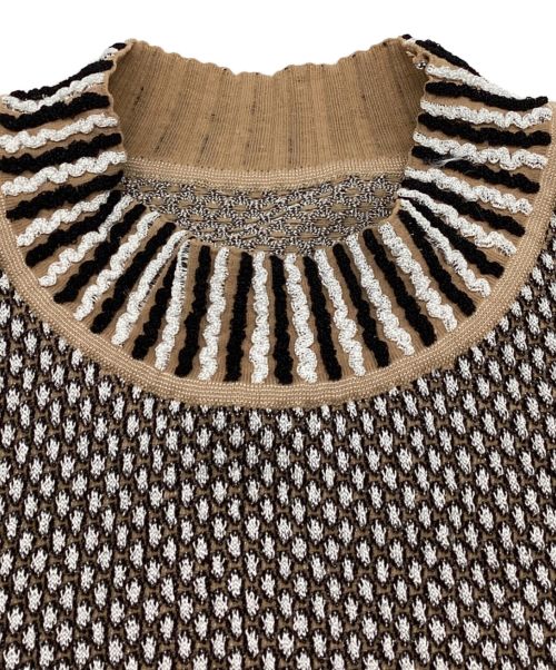 Mame Kurogouchi（マメクロゴウチ）Mame Kurogouchi (マメクロゴウチ) Spots Pattern Knitted Croped Top / スポット パターン ニット クロップド トップ 24SS ブラウン サイズ:1の古着・服飾アイテム