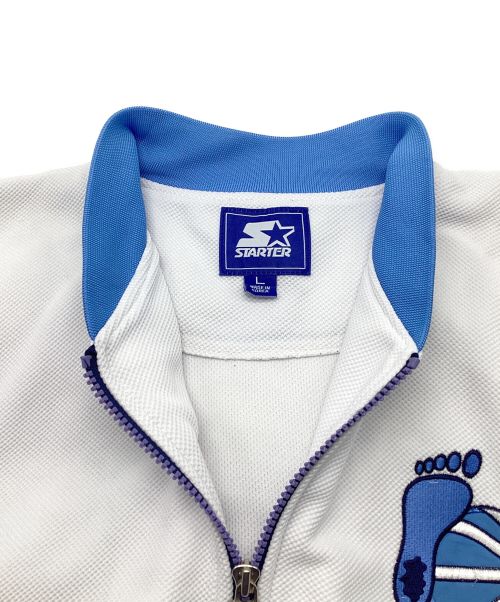 STARTER（スターター）STARTER (スターター) 古着バスケットジャージブルゾン　フルジップ　パターンカラー　刺繍　CAROLINA UNC　ノースカロライナ大学  ホワイト×ブルー サイズ:Lの古着・服飾アイテム