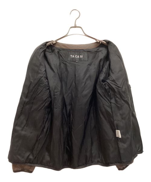 TACASI（タキャシ）TACASI (タキャシ) フェイクレザージャケット　ノーカラー　Vネック　ジップ　ダイヤ　マルチカラー ブラウン サイズ:44の古着・服飾アイテム