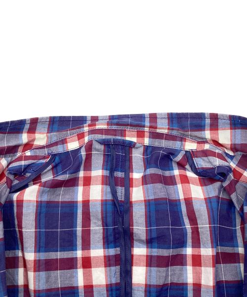 BURBERRY BLACK LABEL（バーバリーブラックレーベル）BURBERRY BLACK LABEL (バーバリーブラックレーベル) チェックシャツジャケット　コットン　リネン混　マドラスチェック ネイビー サイズ:Mの古着・服飾アイテム