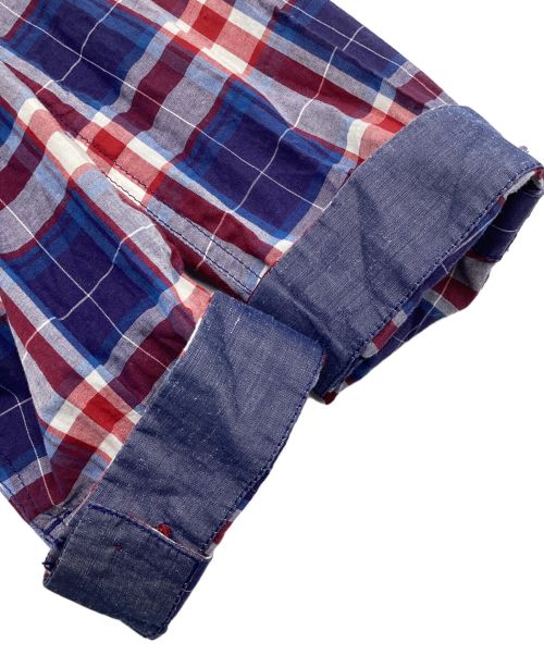 BURBERRY BLACK LABEL（バーバリーブラックレーベル）BURBERRY BLACK LABEL (バーバリーブラックレーベル) チェックシャツジャケット　コットン　リネン混　マドラスチェック ネイビー サイズ:Mの古着・服飾アイテム