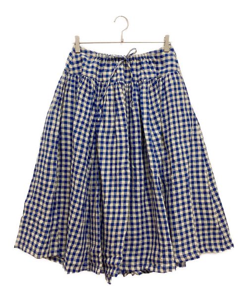 45R（フォーティファイブ・アール）45R (フォーティーファイブアール) チェック インドガーゼリネンのスカート　ロング　フレア ブルー サイズ:-の古着・服飾アイテム