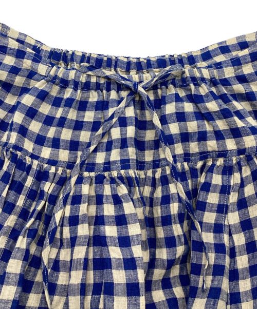45R（フォーティファイブ・アール）45R (フォーティーファイブアール) チェック インドガーゼリネンのスカート　ロング　フレア ブルー サイズ:-の古着・服飾アイテム