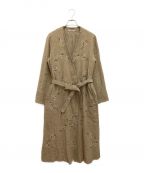 45Rフォーティファイブ・アール）の古着「フラワー刺繍ギマツイードガウンコート　ノーカラー」｜ブラウン