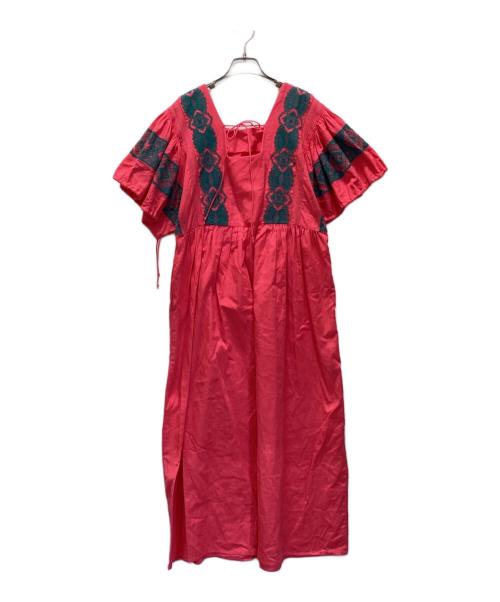 SOULEIADO（ソレイアード）SOULEIADO (ソレイアード) EMBROIDERY ボリュームスリーブワンピース ショッキングピンク サイズ:36の古着・服飾アイテム