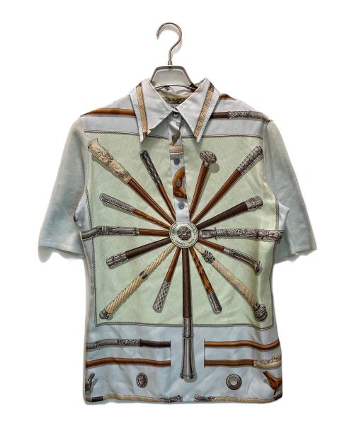 HERMES（エルメス）HERMES (エルメス) シルク切替ニットシャツ スカイブルー サイズ:Sの古着・服飾アイテム