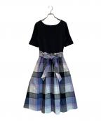 BLUE LABEL CRESTBRIDGEブルーレーベルクレストブリッジ）の古着「ニット切替チェックワンピース」｜ブルー×ブラック