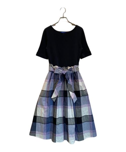 BLUE LABEL CRESTBRIDGE（ブルーレーベルクレストブリッジ）BLUE LABEL CRESTBRIDGE (ブルーレーベルクレストブリッジ) ニット切替チェックワンピース ブルー×ブラック サイズ:38の古着・服飾アイテム