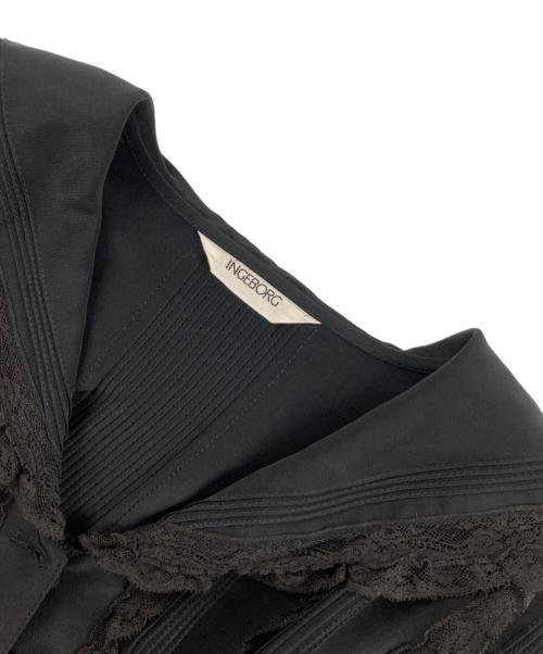 INGEBORG（インゲボルグ）INGEBORG (インゲボルグ) ビッグカターフリルブラウス ブラック サイズ:FREEの古着・服飾アイテム