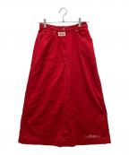 PINK HOUSEピンクハウス）の古着「フラワーロゴ刺繍ロングスカート」｜レッド