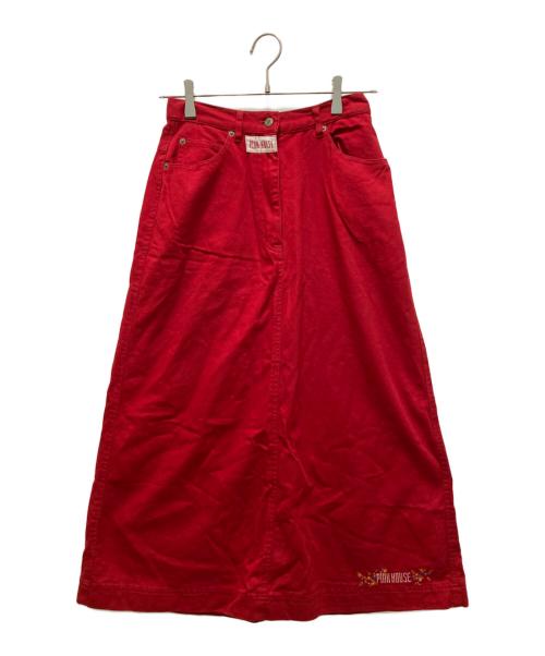PINK HOUSE（ピンクハウス）PINK HOUSE (ピンクハウス) フラワーロゴ刺繍ロングスカート レッド サイズ:Mの古着・服飾アイテム